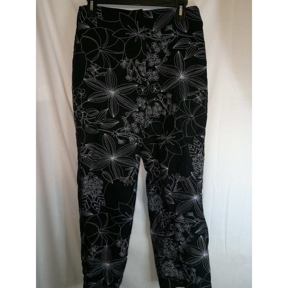 Larry Levine Sport Linen Blend Floral‎ Print Pants Black Size 10